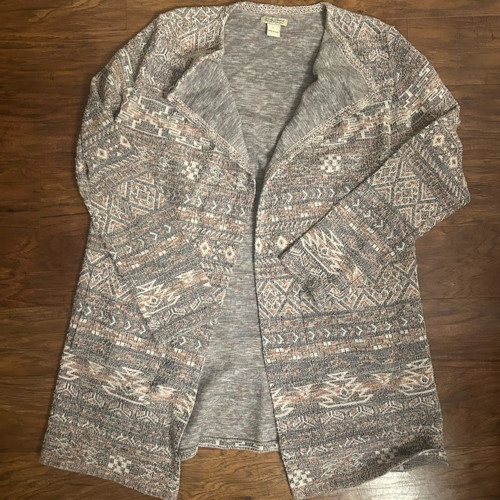 Lucky Brand Open Front Women’s Loose Fitting Geometric Cardigan, Size L
